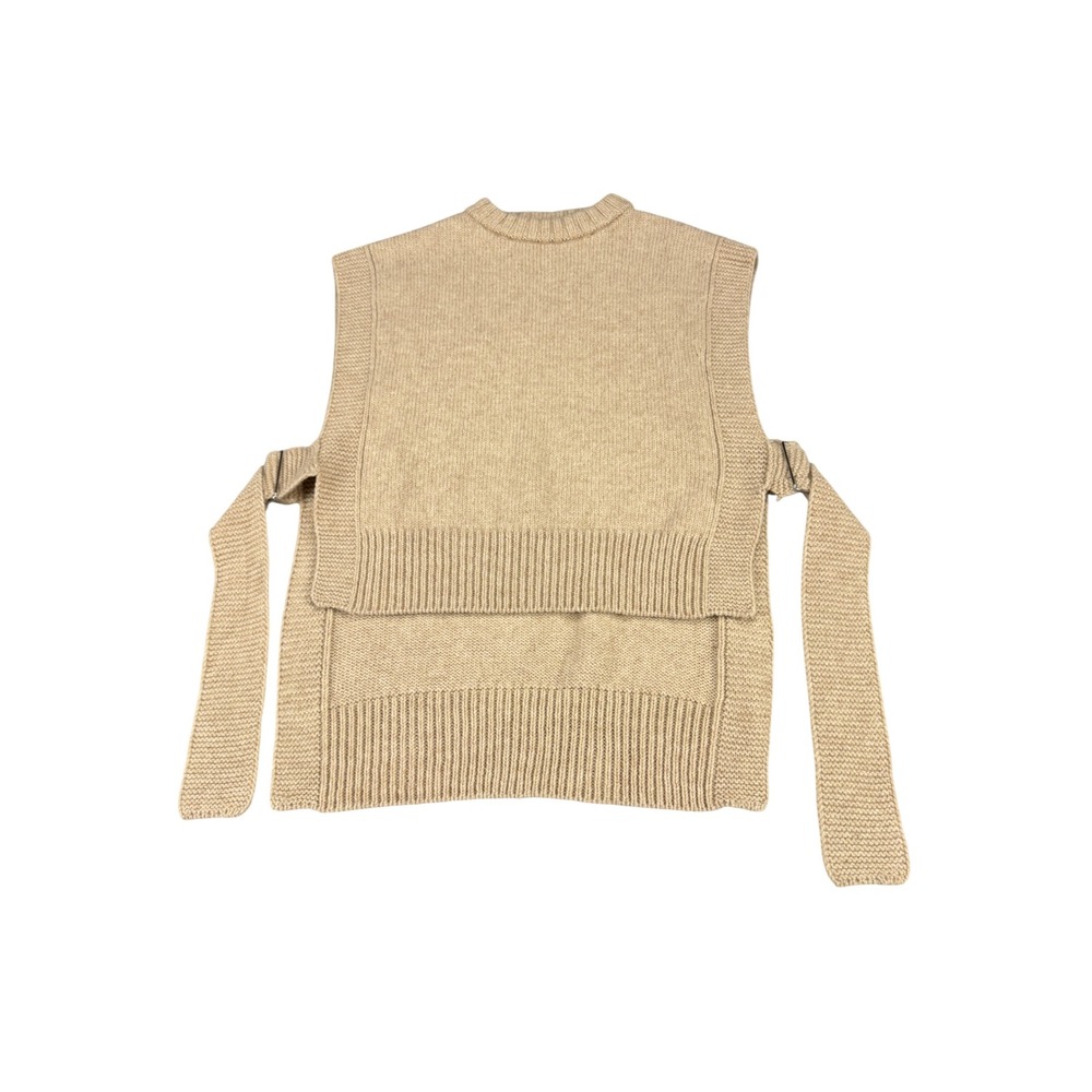 The Knotty Ones Tan Merino Wool Knitted Side Strap Vest Layered Sweater Beige L
